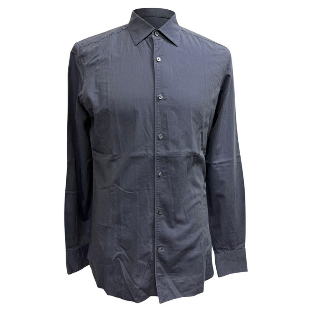 Z Zegna Button-Down Long Sleeve Shirt in Navy Blue Cotton